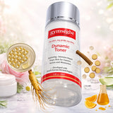 Gymsegbe Dynamic Toner bottle with ingredients on a natural ingredients and extracts background