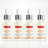 Four identical dropper bottles of gymsegbe Luminous Mighty Punch Serum arranged in a row on a clean white background.