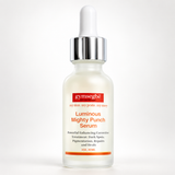 Gymsegbé Luminous Mighty Punch Serum in a frosted glass dropper bottle with a white dropper cap and a silver collar, on a clean white background.