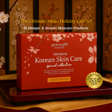 Red box of gymsegbe Korean Skin Care special collection with cherry blossoms on a wooden surface.