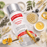 Gymsegbe Dynamic Toner bottle surrounded by natural ingredients on a light background