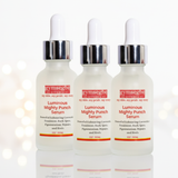 Three bottles of Gymsegbe Luminous Mighty Punch Serum on a white background