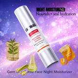 Glymserbe Gem in a Bottle Face Night Moisturizer with botanical elements on a purple background