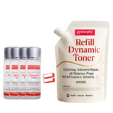 Gymsegbe Dynamic Toner packaging including bottles and a refill pouch on a white background