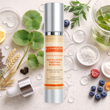 Night moisturizer with natural elements on a light background