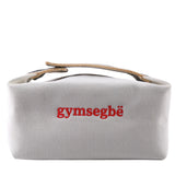 White gymsegbë eco-friendly vanity zipper bag with red embroidered logo