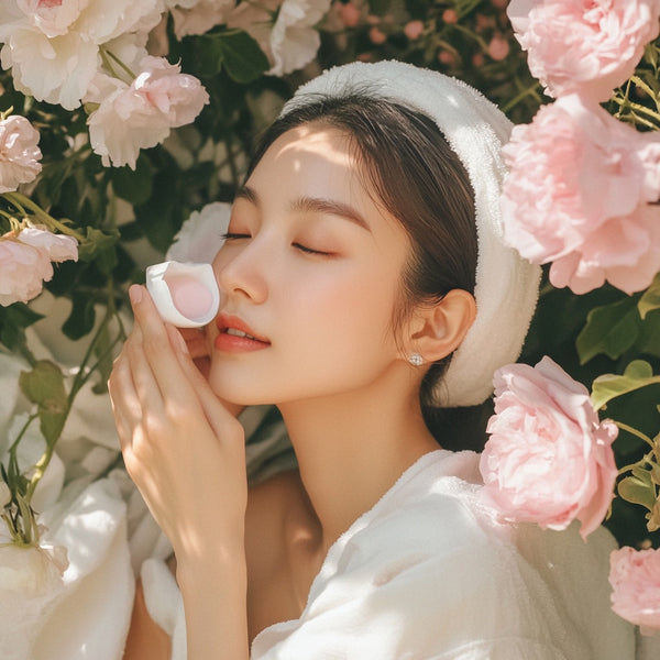 Korean Woman with beautiful Flawless Skin in a Garden 