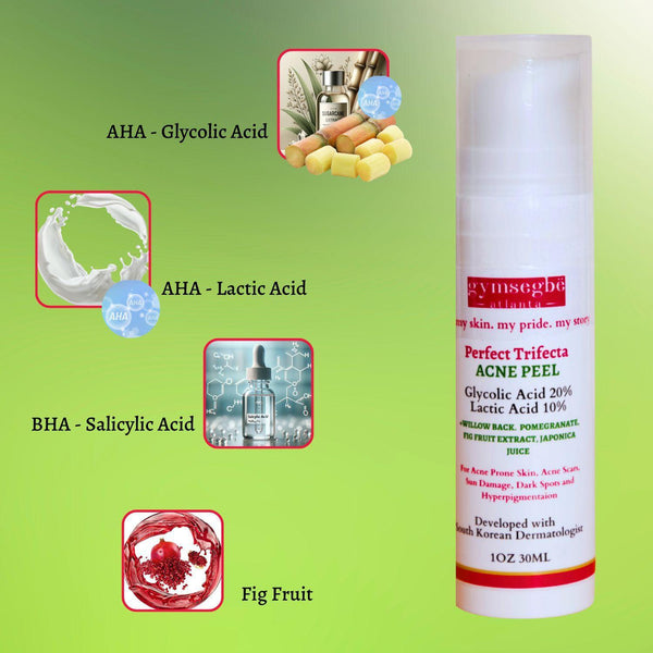 Gymsegbe | A Picture of Acne Serum on a Green Background Showing Some of The active Ingredients