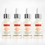 Four identical dropper bottles of gymsegbe Luminous Mighty Punch Serum arranged in a row on a clean white background.
