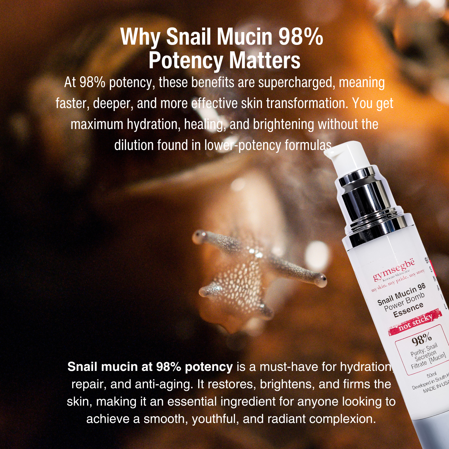 Snail Mucin 98 | Power Bomb Essence | Korean Skin Care Essence for All Skin Types