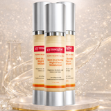 Three bottles of Gymsegbe skincare products on a decorative background