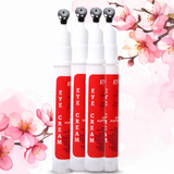 Red label eye cream pump bottle with cherry blossom design on a white background