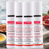 Four bottles of gymsegbe glycolic lactic acid peel with ingredients in the background