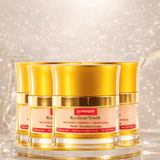 4 jars of gymsegbe Resilient Youth neck and decollete cream on a sparkling background