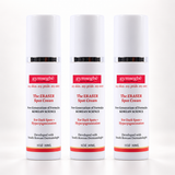Three identical white cosmetic bottles of gymsegbé The ERASER Spot Cream arranged side by side on a clean white background.