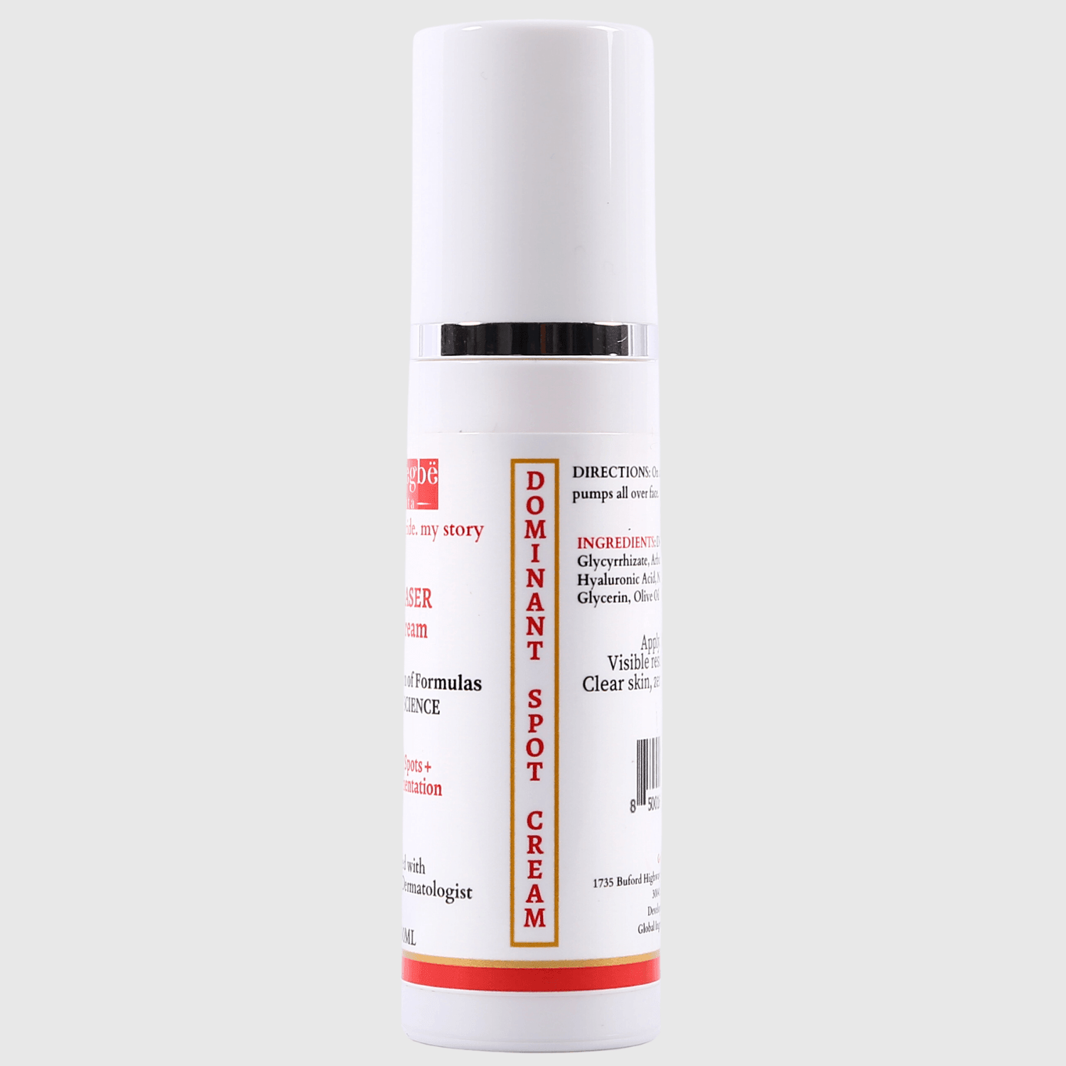 Side view of eraser spot cream displaying text - dominant spot cream