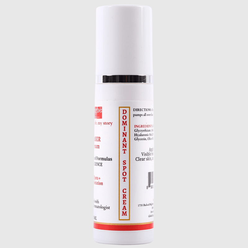 Side view of eraser spot cream displaying text - dominant spot cream