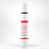 A white cylindrical cosmetic bottle of Gymseg°bi Thick & Thinner Extreme Gel Peel with a white cap, featuring red and black text and a thin black metallic band near the top, set against a clean white background.