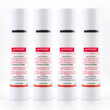 Four white skincare bottles of Gymsegbé Thick & Air Thicken Extreme Gel PEEL with red and black text, arranged in a row on a white background.