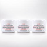 Three white plastic jars of Esthetic Theory Ultra-Advanced Anti-Aging Daily Exfoliating Pads arranged side by side on a light gray background.