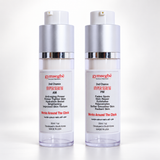 Two skincare bottles from gymsegbé Cosmetics, labeled HYPERSERUM AM and PM, standing side-by-side on a white background.
