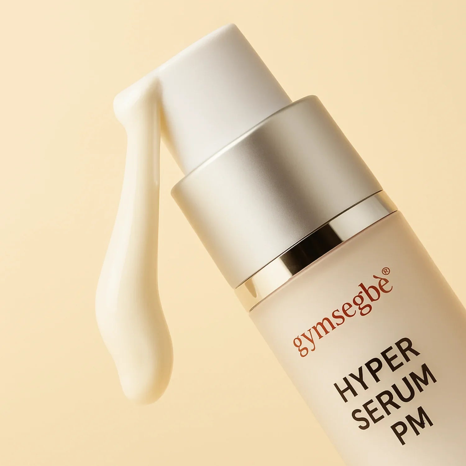 Gymsegbe Hyper Serum PM bottle on a beige background
