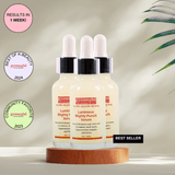 A bottle of Gymsegbe Luminous Mighty Punch Serum displayed against a background with floral elements, highlighting its skincare benefits.