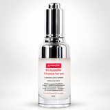 A 50ml bottle of gymsegbe Dynamite Vitamin Serum, featuring a clear glass bottle with a reflective silver metallic pump cap and a white label with red text.