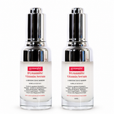 2 50ml bottle of gymsegbe Dynamite Vitamin Serum, featuring a clear glass bottle with a reflective silver metallic pump cap and a white label with red text.