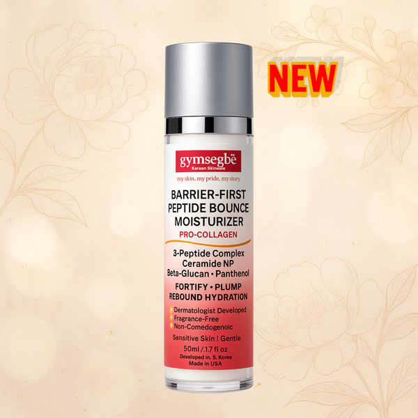Gymsegbe Barrier-First Peptide Bounce Moisturizer bottle on a beige background