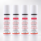 Four white bottles of gymsgébge Thick As Thieves Exfoliating Gel Peel shown in a row against a white background.