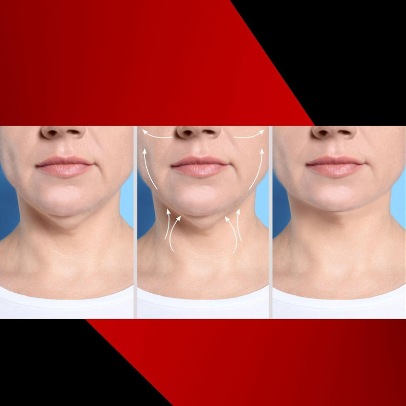 different stages of the results and how the  neck cream works to lift sagging skin and wrinkled neck