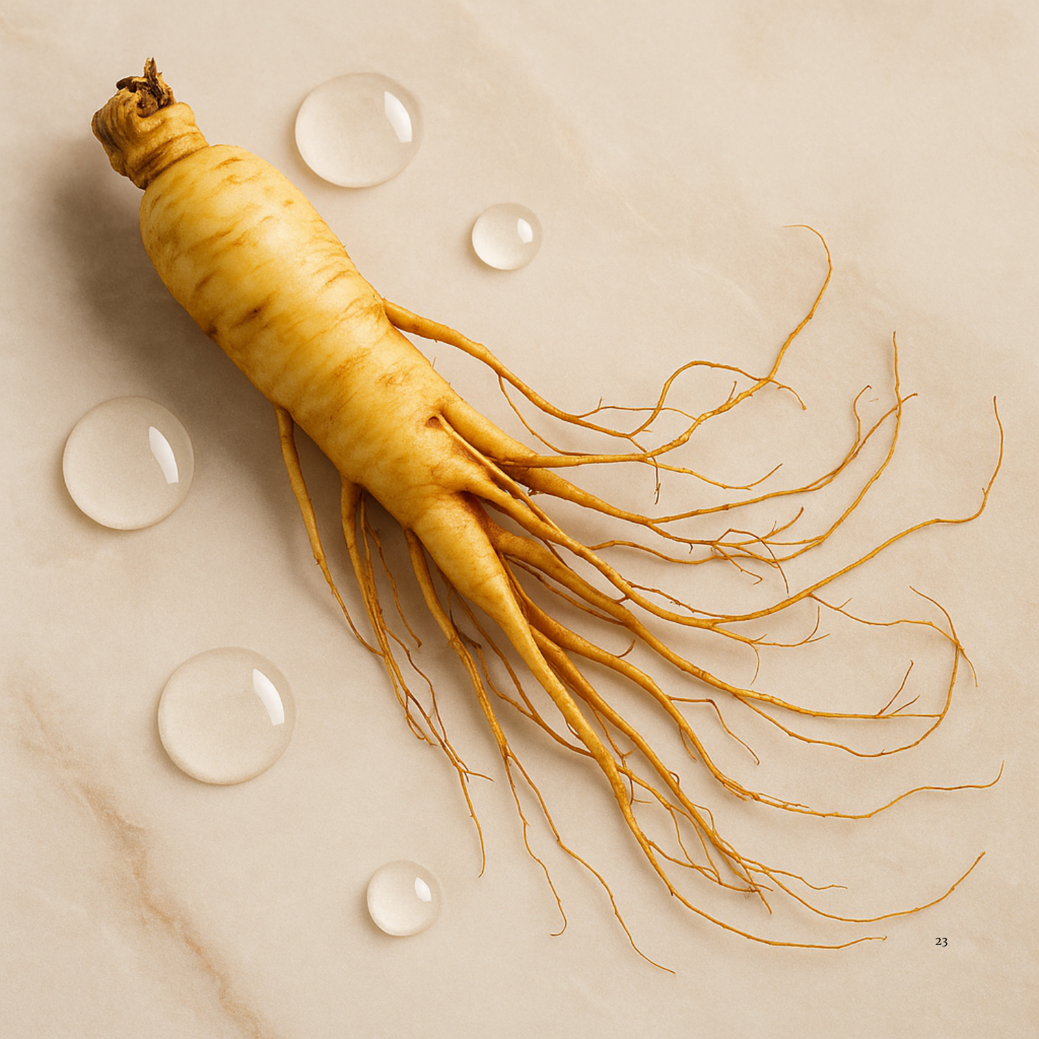Root vegetable with water droplets on a beige background