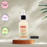 A bottle of Gymsegbe Luminous Mighty Punch Serum displayed against a background with floral elements, highlighting its skincare benefits.