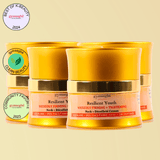 4 jars of neck cream on a light yellow background