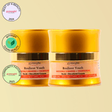 2 jars of neck cream on a light yellow background