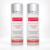 Two 100 ml bottles of Gymsegbé Dynamic Toner with silver caps, displayed side-by-side on a white background.
