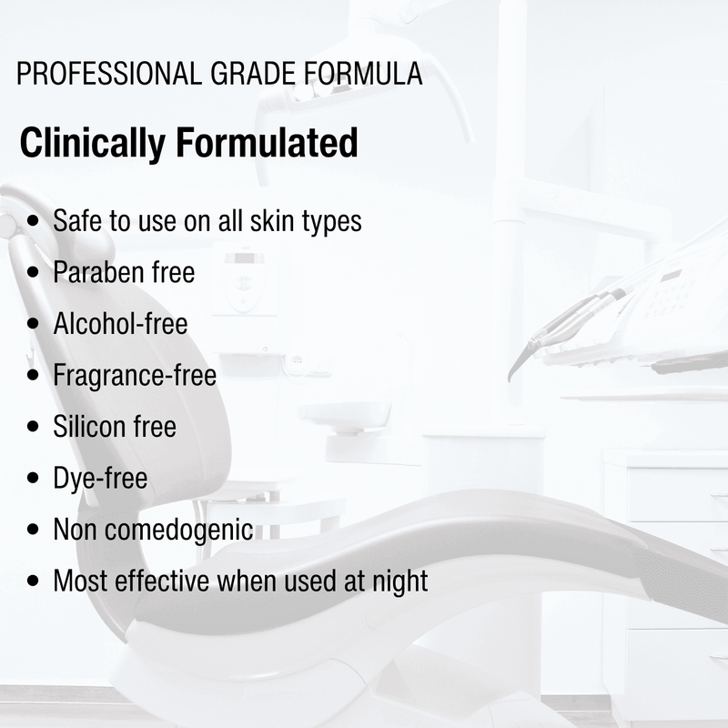 List of product features for a professional grade formula on a white background with abstract design.